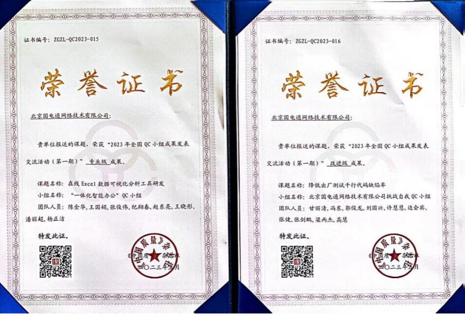 國網(wǎng)信通產(chǎn)業(yè)集團國電通兩項QC成果分獲2023年全國QC小組成果二、三等獎