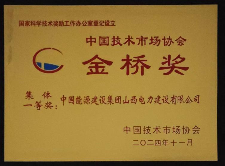 山西電建榮獲中國技術(shù)市場協(xié)會(huì)“金橋獎(jiǎng)”集體